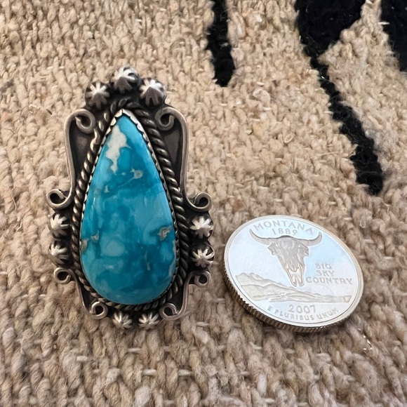 ❤️ White Water Turquoise Navajo Artisan Adjustable 1.39”L Ring 13.5G Brushed 925 - Picture 6 of 13